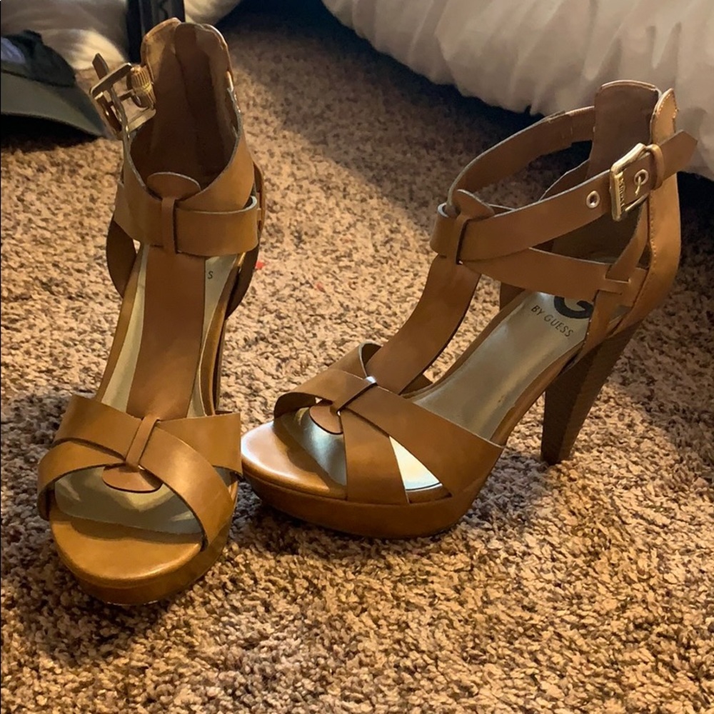 G by Guess brown strappy heels
